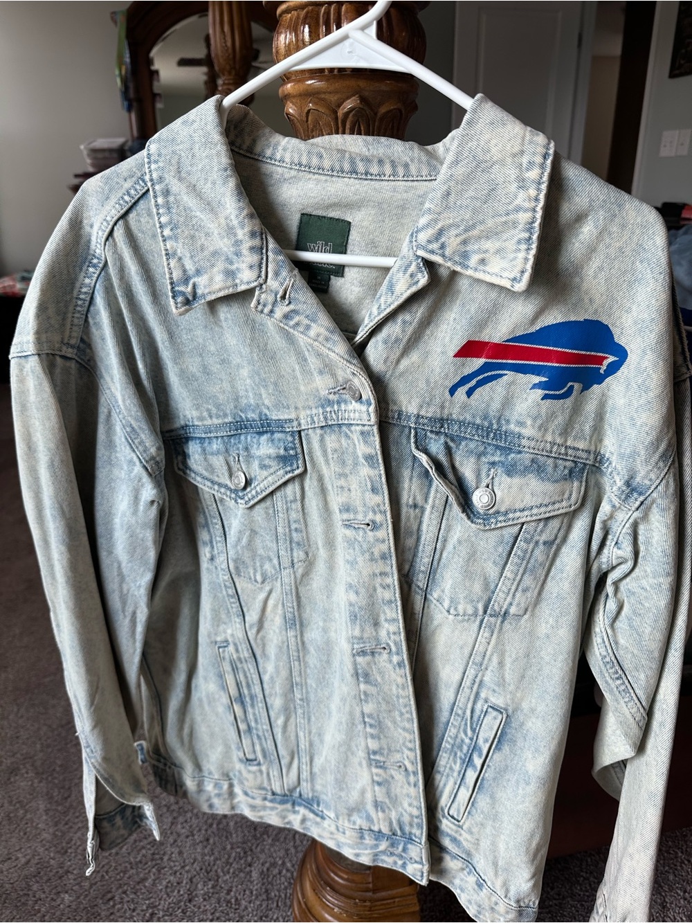 wild fable Acid Wash Denim Jacket with Red & Blue Buffalo Logo